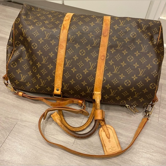 Louis Vuitton LV Boston Bag Keepall Bandouliere 50 Monogram w/ LV Strap Name Tag - Picture 8 of 12